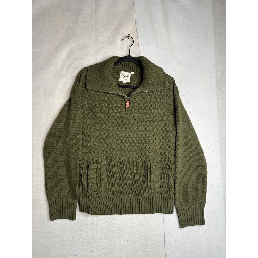 Cotton & Rye Outfitters Mens Olive Green Quarter Zip Cable Knit Sweater Large